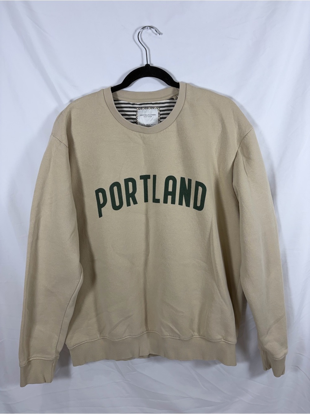 Denim & Flower Ricky Singh Portland Crewneck Sweater in Beige Size XL